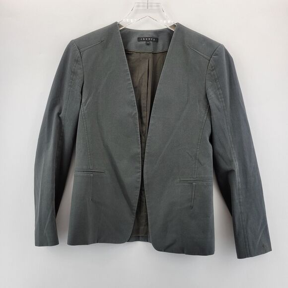 Theory Womens Blazer XS Gray Collarless Open Front Dark Academia Minimalist - Picture 1 of 9